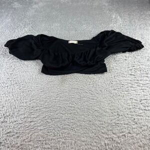 Altar'd State Black Ribbed Ruched Sweetheart Crop Top Short Puff Sleeve Medium
